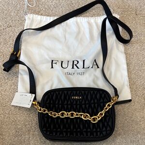 Furla Quilted Black Crossbody with Gold Chain NWT
